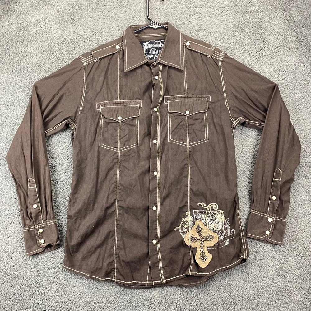 Buckle Black Label Mens Brown Athletic‎ Fit Long Sleeve Emo Grunge Y2k Shirt